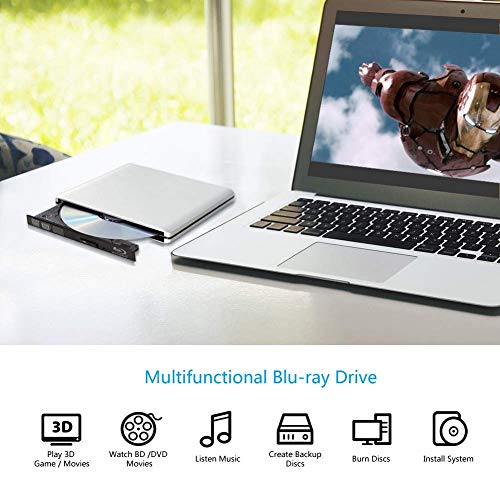 External 4K 3D Blu Ray DVD Drive, Portable USB 3.0 Blu Ray CD DVD Player Reader Disk for Mac OS, Windows 7/8/10,Linxus, Laptop