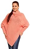 Zeta Ville Fashion - Womens Funnel / Turtle Neck Cable Knit Poncho Cape - 312z