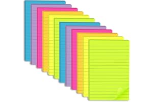 KOZERITE (12 Pack) Lined Sticky Notes 4x6 in Ruled Stickies Super Sticking Power Memo Pads Bright Colors