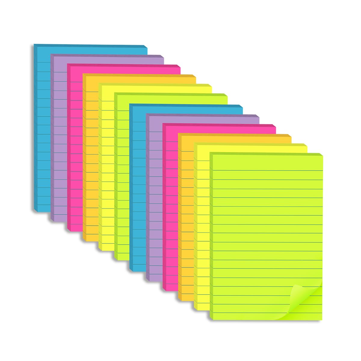 Photo 1 of (12 Pack) Lined Sticky Notes 4x6 in,Large Notepads with Lines,Ruled Stickies Super Sticking Power,Office School Memo Note Pads Bright Colors,Post on Windows Doors,Recyclable,Easy to Write on