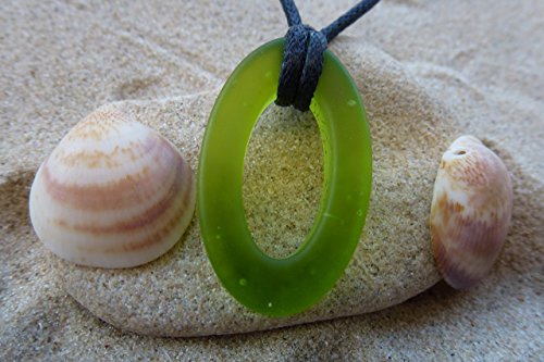 Ocean mystery surf beach sea glass yoga meditation karma oval small beautiful pendant aqua green handmade necklace, unisex surfing jewelry on a waxed cotton 26 inch cord