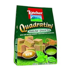Loacker Quadratini Matcha Green Flavour Tea Bite Size Wafer Cookies, 220g