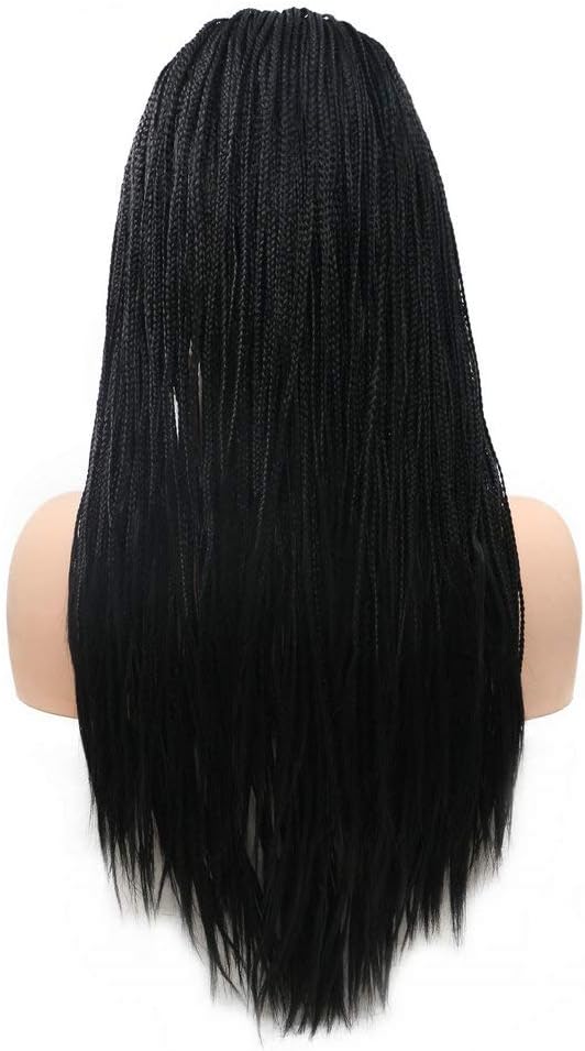 SereneWig Drag Queen Black Box Braided Wigs Heat Resistant Synthetic Lace Front Wigs for Women Ladies Cosplay Festival Long Braids Hair (20 Inches)