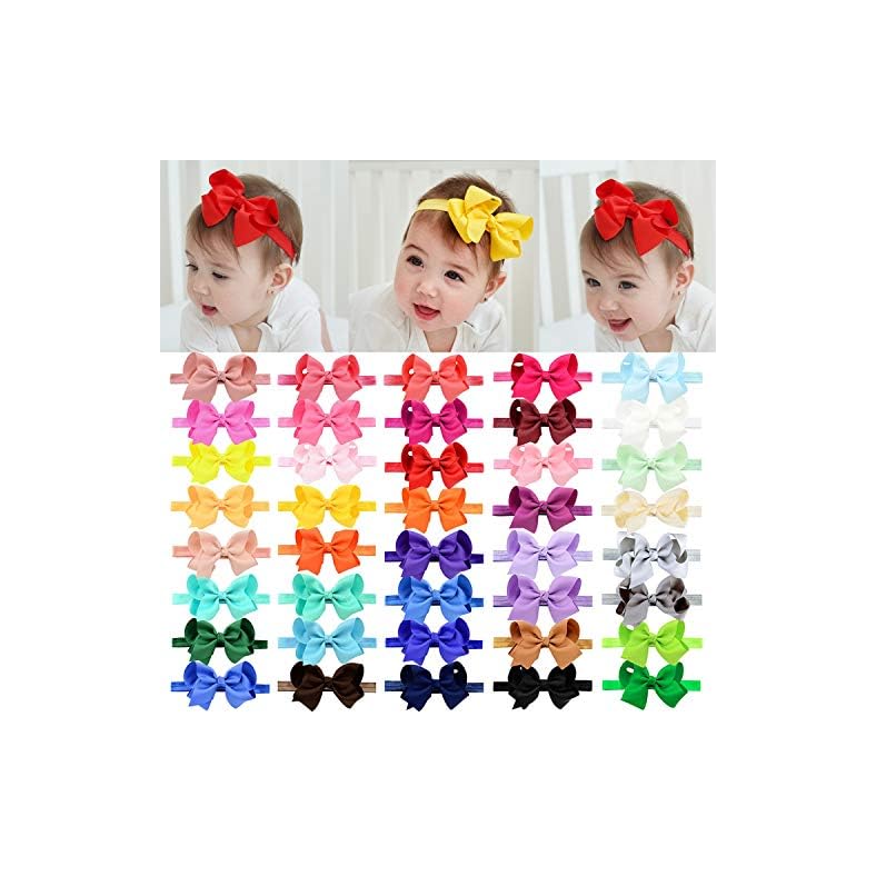40pcs Baby Girls Grosgrain Ribbon Hair Bows Headbands 4.5″ Elastic Hair Band Hair Accessories for Infants Newborn