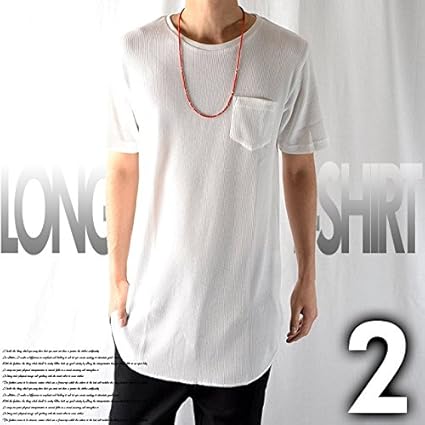 Amazon ロング丈 Tシャツ ロング丈 カットソー ロング丈 メンズ 半袖 ワッフル ロング ロングtシャツ 白 黒 M ホワイト Tシャツ カットソー 通販