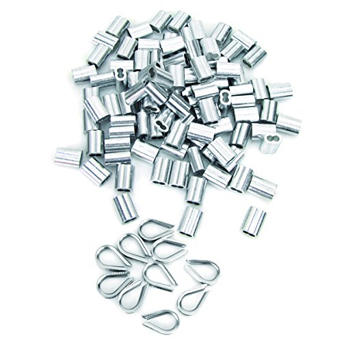 image for AUSPA 100 pcs 1/8-inch Wire Rope Aluminum Sleeves Clip Fittings Cable 