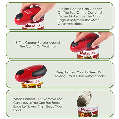 Electric Can Opener, Cakie Restaurant Can Opener Smooth Soft Edge One-touch Battery Automatic Electric Hands-free Can Opener For Kitchen Arthritis Elderly Travel and Chef's Best Choice’s (Red)