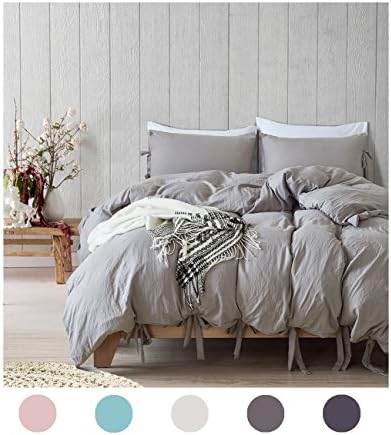 Moreover 3 Pieces Grey Bedding Light Grey Duvet Cover Set Bowknot Design Solid Bedding Set Soft Long Staple Bedding King One Bowtie Duvet Cover Two Bowknot Pillowcases (King, Light Grey)