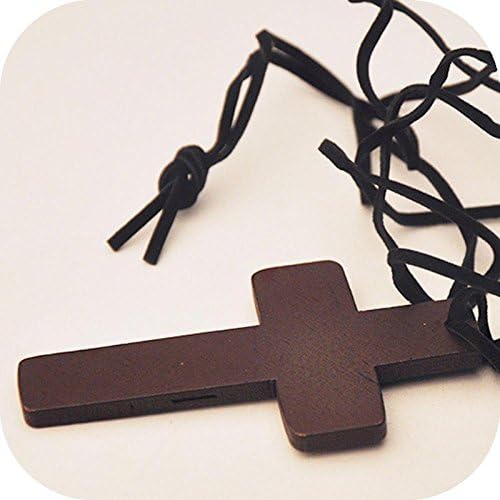 Liankee Retro Vintage Brown Pendant Christian Wooden Leather Necklace Cross Women