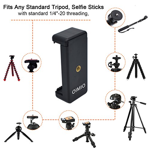 Universal Cell Phone iPhone Tripod Mount Adapter, OIMIO Phone Holder Clip Connector Head Used for Monopod Selfie Stick Dslr Travel Mini Flexible Tripod and More(2 pack)