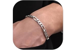 ChainsHouse Figaro Link Chain Bracelet Stainless Steel/Black/18K Gold Plated Wrist Bracelets for Men Women, 6MM-13MM, 7.5"/8.3", Send Gift Box