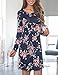 ZESICA Women's Long Sleeve Floral Print Pleated Casual Swing Tunic T-shirt Dresses,Dark Blue L