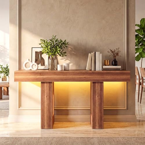 Alma Hogar Credenza Recibidor con Luces LED,Mesa de Entrada 160CM,Retro. | Consola de Entrada Estilo Campestre,Mueble para Detrás del Sofá Con Veta de Madera Rústica,Ideal para Sala y Pasillos.