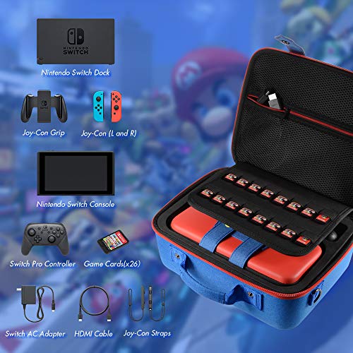 Carrying Storage Case Compatible With Nintendo Switch System,Cute and Deluxe,Protective Hard Shell Carry Bag for Nintendo Switch Console and Accessories(Red)