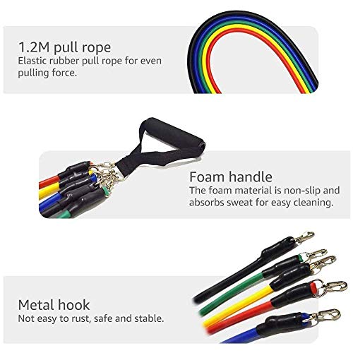 ANDSTON 11Pcs Resistance Bands Set, 5 Stackable Exercise Bands Workout Bands with Door Anchor, 2 Foam Handle, 2 Metal Foot Ring & Carrying Case for Working Out, Physical Therapy, Gym Training, Yoga