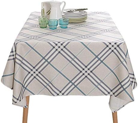 TUBEROSE Table Cloth Faux Linen Checkered Tablecloth, Cream for Dinning, 60x120 Inch