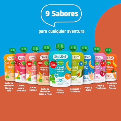 - Saquinho de fruta biológica - Sem sal ou açúcar adicionados, sem glúten - Lanche prático para crianças - Sabor a amêndoa, cacau e leite de morango
