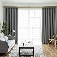 Leadtimes Bedroom Decorative Blackout Curtains Textured Linen Solid Grey Room Darkening Window Treatment 2 Panels Customized Grommet Curtains (Grey, 72" W x 96" L)