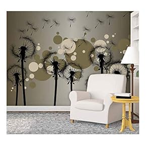 Fun Cute Black Dandelions on a Brown and Silver Gradient Bokeh Neutral Background - Wall Mural, Removable Sticker, Home Decor - 66x96 inches