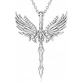 LWXIE Diamond Sword Pendant Necklace for Women 925 Sterling Silver Lab Grown Diamond Jewelry Gifts 0.18 cttw D Color VVS Clarity