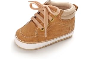 Sekantrol Newborn Baby Boys Girls First Walker Crib Shoes Soft Rubber Sole Infant Sneakers Fashion High-Top Non-Slip Toddler Oxford Dress Moccasins