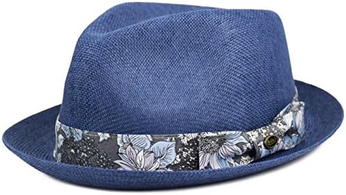 Mens Summer Fedora Hat, Porkpie Stingy Brim, Mesh Breathable Straw Hat Floral Paisley Band