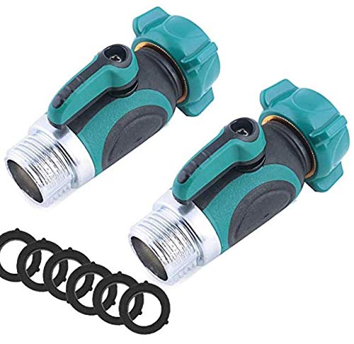 uvce 1 Way Metal Garden Hose Connector,Garden Hose Shut Off Valve Easy Turn Control Valves Free 6 Rubber Hose Washers Set of 2