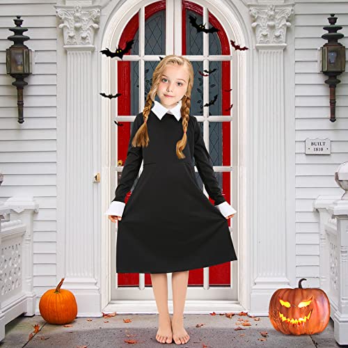 Halloween Costume Addams, Girls Peter Pan Collar Long Sleeve Family Wednesday Addams Dress Cosplay Costume for Kids