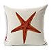 Kingla Home Coastal Theme Sea Star Pillowcase 18 X 18 Inch Cotton Linen Square Decorative Throw Pillow Covers Zippered Cushion Cover for Sofa