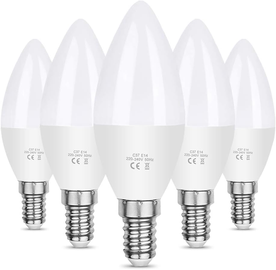 Vicloon E14 LED Candle Bulbs, 5 Pcs 5.5W C37 E14 LED Bulbs, 40W Incandescent Bulb Equivalent, 50W Halogen Bulb Equivalent