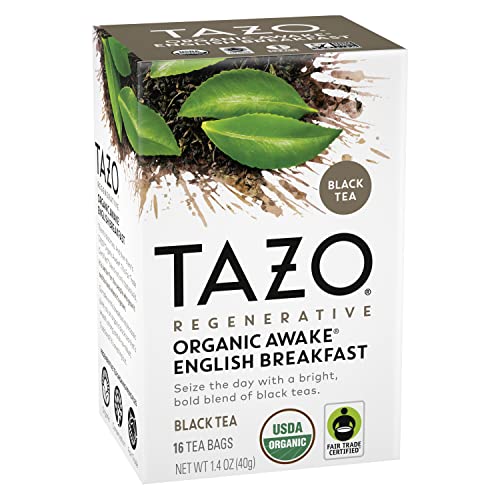 TAZO ORGANIC AWAKE ENGLISH BREAKFAST BLACK TEA, BLACK TEA WITH CAFFEINE, 16 TOTAL BAGS
