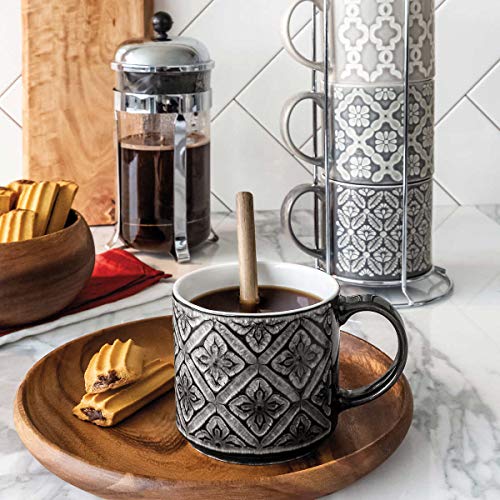 OverandBack 5Piece Stacking Stoneware Mugs with Rack Set (Gray