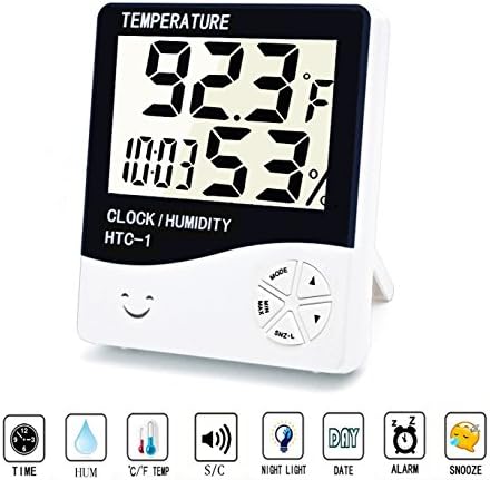 Humidity Monitor - Sound Control Back Light Digital Alarm Clock with Handhold Size Max Min Hygrometer Thermometer Function (Black＆White）