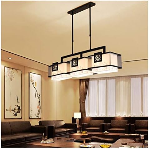 WWBOX Chandelier Chinese Style Rectangular Fabric Pendant Light Ceiling Lighting Living Room Bedroom Restaurant Bar Cafe E27 Warm Light