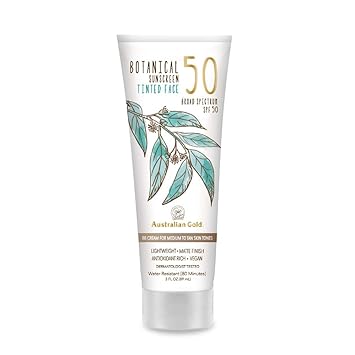 Amazon Com Australian Gold Botanical Sunscreen Tinted Face Bb Cream Spf 50 3 Ounce Medium Tan Broad Spectrum Water Resistant Vegan Antioxidant Rich Beauty