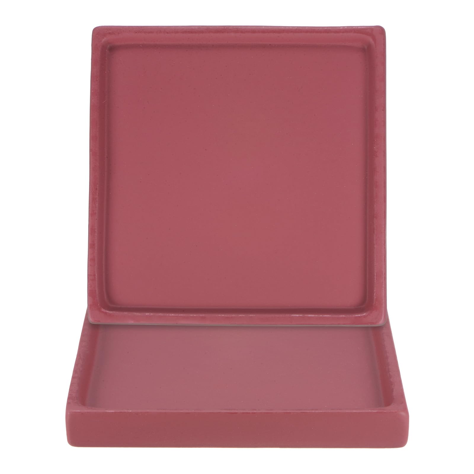 M METERXITY 2-Pack Ceramic Plant Saucer, 5 Inch Plant Water Catcher Tray, Plant Pot Saucers for Indoor/Outdoor Plants/Flower Drainage Drip Water Tray [Square Dark Red]