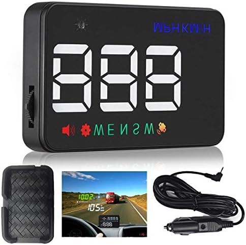 Head Up Display -3.5 Inch Universal Car Head-Up Display Multi-Color Windshield Screen Projector Vehicle Speed & GPS Navigation Compass, Plug & Play