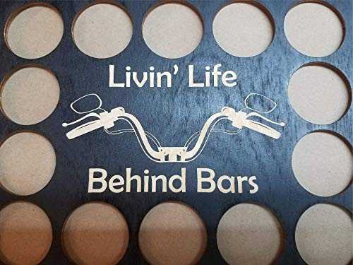Black 11x17"Livin Life Behind Bars" Motorcycle Poker Chip Display Case with Oak Frame and Birch Mat