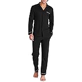 DAVID ARCHY Mens Pajamas Set Soft Cotton Notched Collar Pajamas for Men Long Sleeve Mens Sleepwear with Pockets & Front Fly