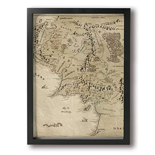 HzuGchi Middle Earth Map Wall Art Painting On Canvas Framed for Living Room Decor Modern Abstract Photo Prints Home Decorations 12" X 16"