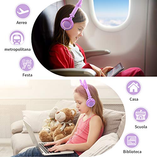 Cuffie Per Bambini con Orecchie, Auricolare con Gattino LED Luminoso Pieghevole Regolabili, Limitato Volume 85dB, Wired Cuffie Over-Ear per iPhone/iPad/PC/TV