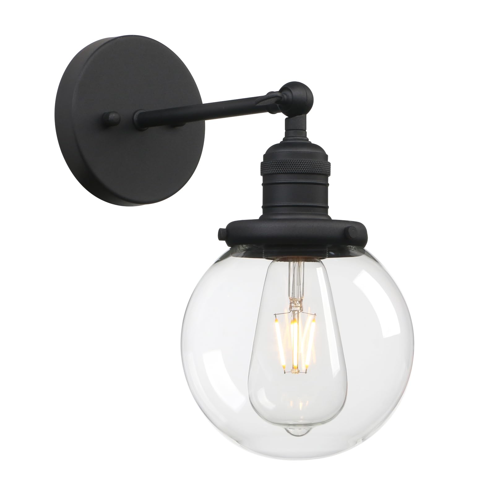 Phansthy Industrial Wall Lights Vintage Wall Sconces with Clear Globe Glass Shade Wall Lamp Suitable for Hallway Living Room Kitchen Dining Room Bedroom Vanity Mirror (Black)