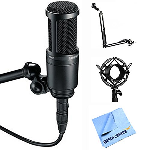 Audio-Technica AT2020 Condenser Studio Microphone with Microphone Suspension With Boom Scissor Arm, Metal Microphone Shock Mount + More (Basic Package)