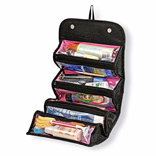 Hgtai Zipper Pouch Toiletry Organizer Roll N Go Roll Up Foldable Clear Organizer Multifunction Large Capacity for Cosmetics, Jewelry, Electronics, Travel Accessories(Black)