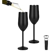 Lifecapido 2 Pack Stainless Steel Champagne Glasses, 8oz Stemmed Unbreakable Champagne Glasses, Elegant Stainless Steel Champagne Flutes for Party Wedding Christmas Anniversary, Black