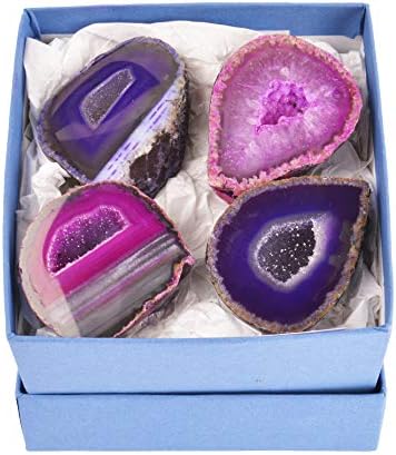Gift-Boxed Brazilian Agate Geode - With Information Card & Stand (Pink & Purple Mix)