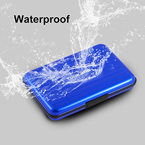 YOUKADA Metal Memory Card Case Holder Water-Resistant Pocket-Sized SD Holder for 8 SD Cards & 8 Micro SD Cards (2 Pack-Blue)