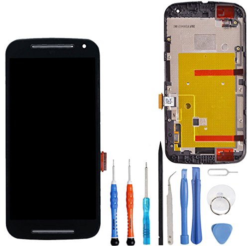 Unifix Black LCD Display Touch Screen Glass Digitizer Frame Assembly Replacement for Motorola Moto G2 2nd Gen XT1063 XT1064 XT1068 + Repair Tool Kit