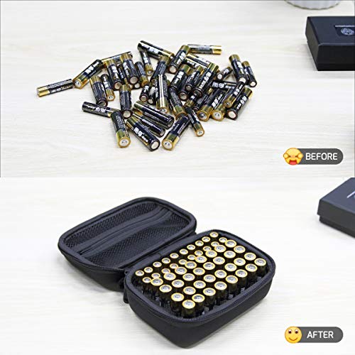SURDAR 52 Batteries Organizer Storage Bag Hard Case Carrying Case Box Holder- Holds AA AAA Batteries (Not Included Batteries)
