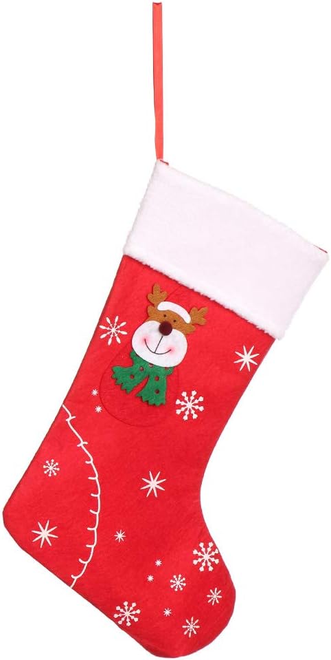 Bujupen Christmas Stockings Fabric Party Supplies Home Decor Snowman/Elk Present Pocket Hanging Socks Santa Claus Candy Bag -1PC(Elk)